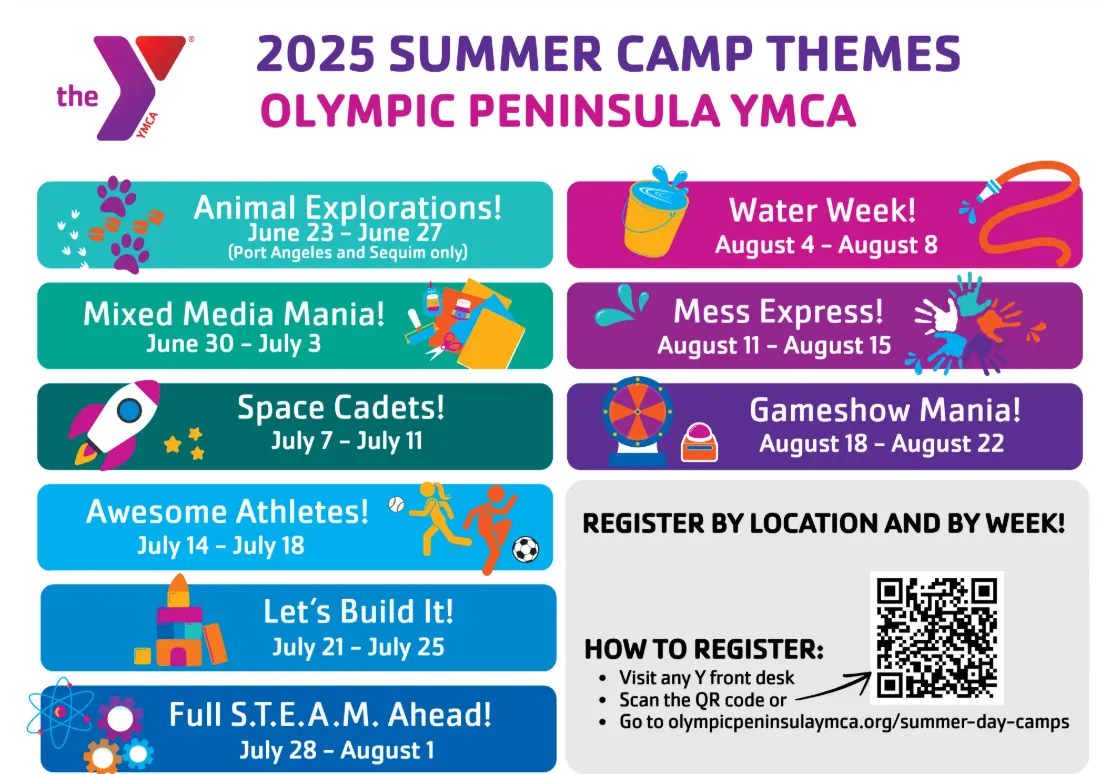 Graphic image of weekly fun themes for summer Y camp.