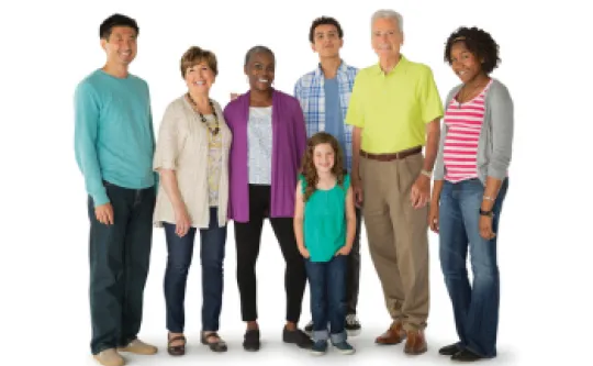 Group of multicultural, multi aged people standing together