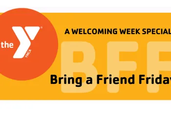 Graphic image depicting a special YMCA event called Bring a Friend Friday