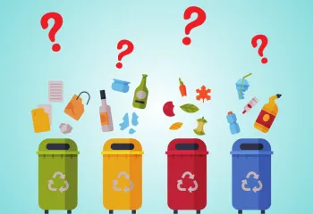 Graphic image of different recycling bins and refuse.