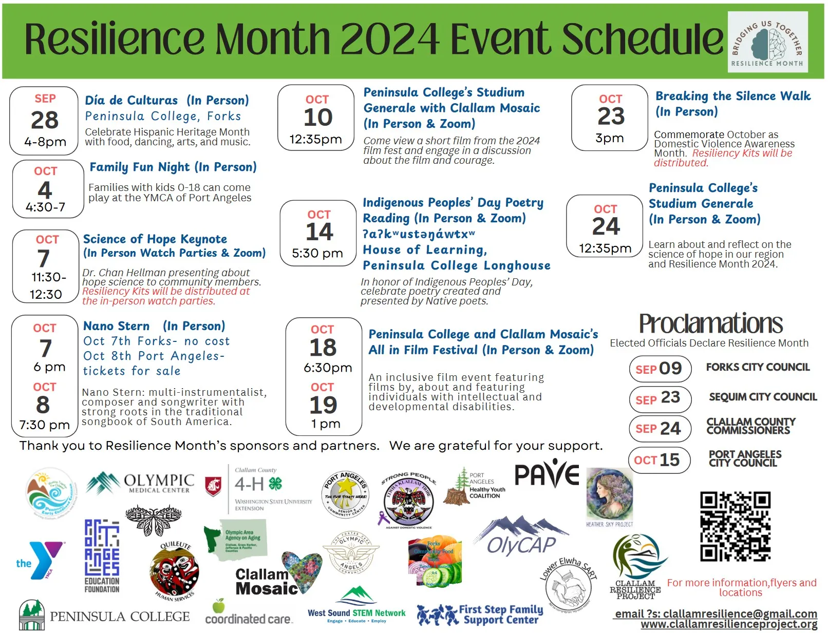 A graphic image that represents the month of October 2024 and a variety of events happening during that month for Resilience Month.