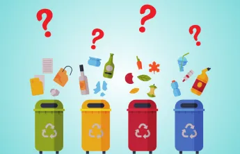 Graphic image of different recycling bins and refuse.