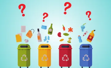 Graphic image of different recycling bins and refuse.